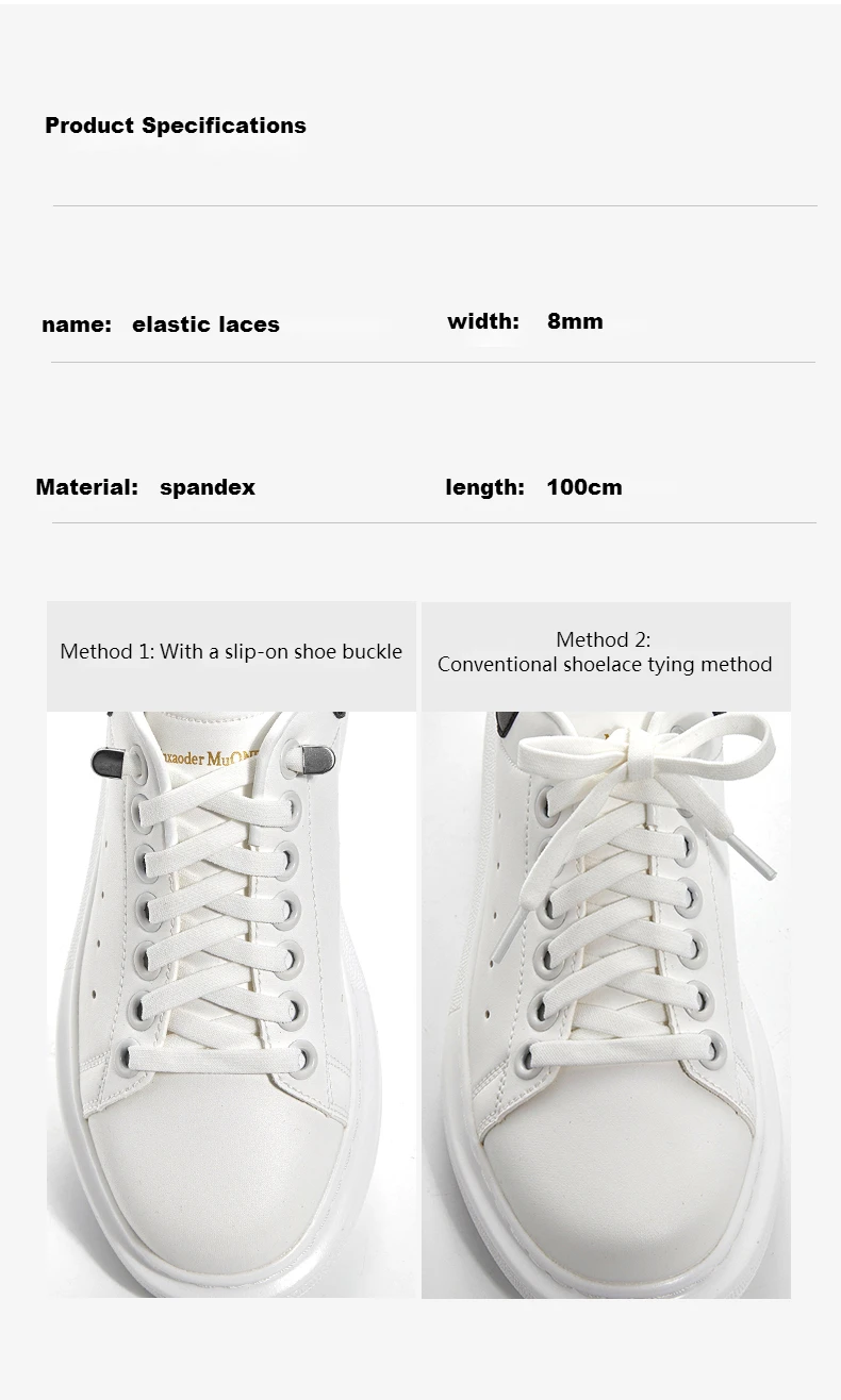 1Pair No tie Shoelaces for Shoes New 8MM Flat Elastic laces Sneakers Kids Adult Quick Shoelace without ties Shoe Accessories