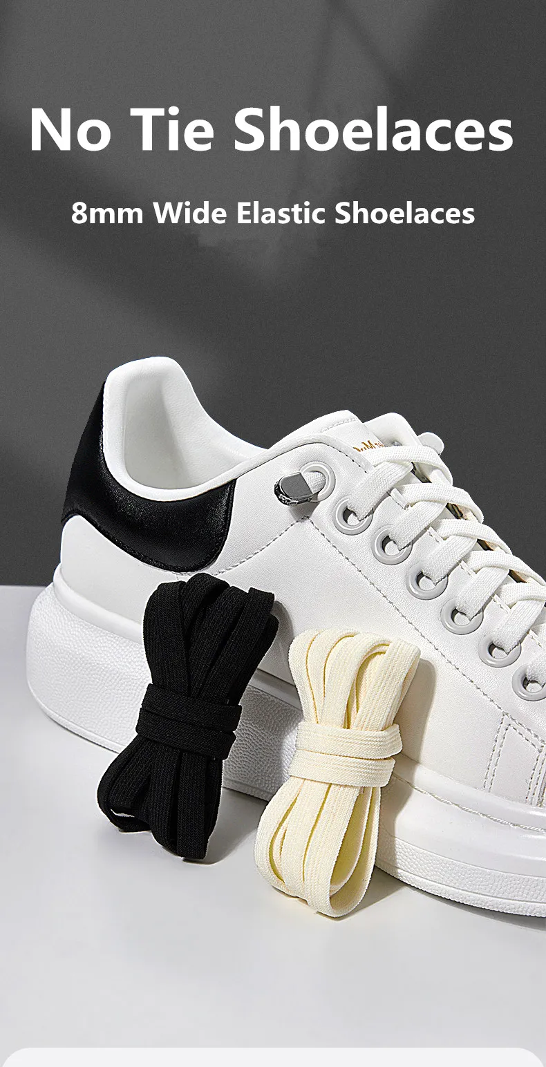 1Pair No tie Shoelaces for Shoes New 8MM Flat Elastic laces Sneakers Kids Adult Quick Shoelace without ties Shoe Accessories