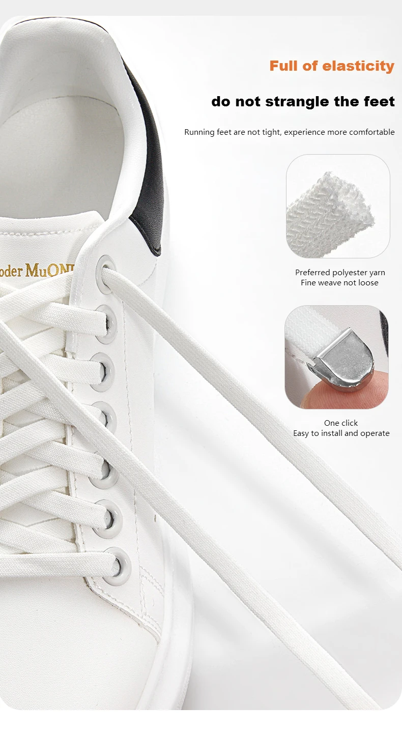 1Pair No tie Shoelaces for Shoes New 8MM Flat Elastic laces Sneakers Kids Adult Quick Shoelace without ties Shoe Accessories