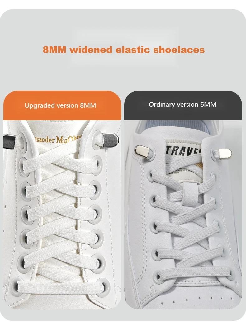 1Pair No tie Shoelaces for Shoes New 8MM Flat Elastic laces Sneakers Kids Adult Quick Shoelace without ties Shoe Accessories