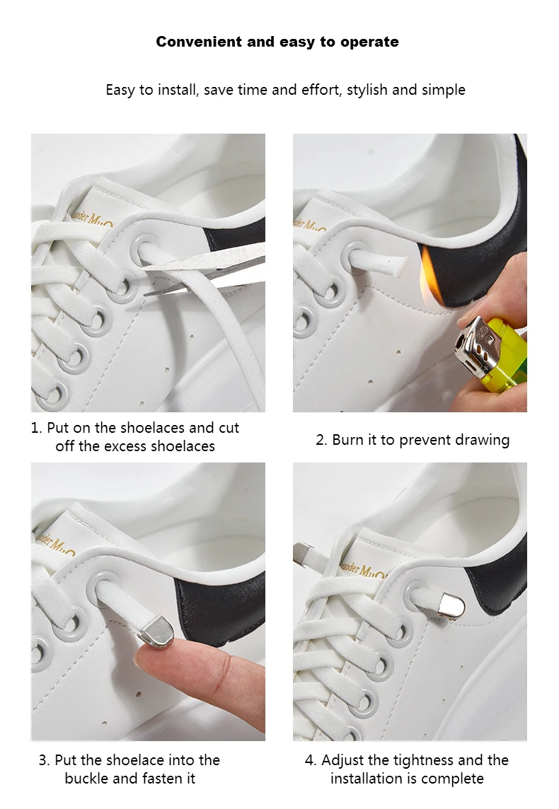 1Pair No tie Shoelaces for Shoes New 8MM Flat Elastic laces Sneakers Kids Adult Quick Shoelace without ties Shoe Accessories