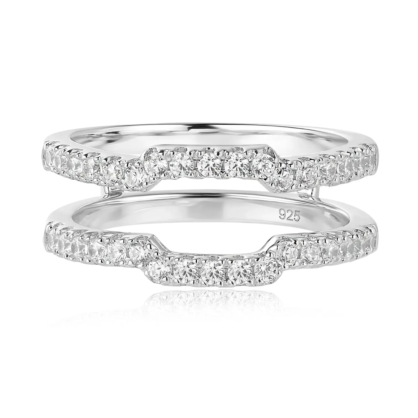 Newshe K Gold Color 925 Silver Jewelry Wedding Rings Enhancers for Women Square Hollow Guard Band AAAAA CZ Anniversary Gift