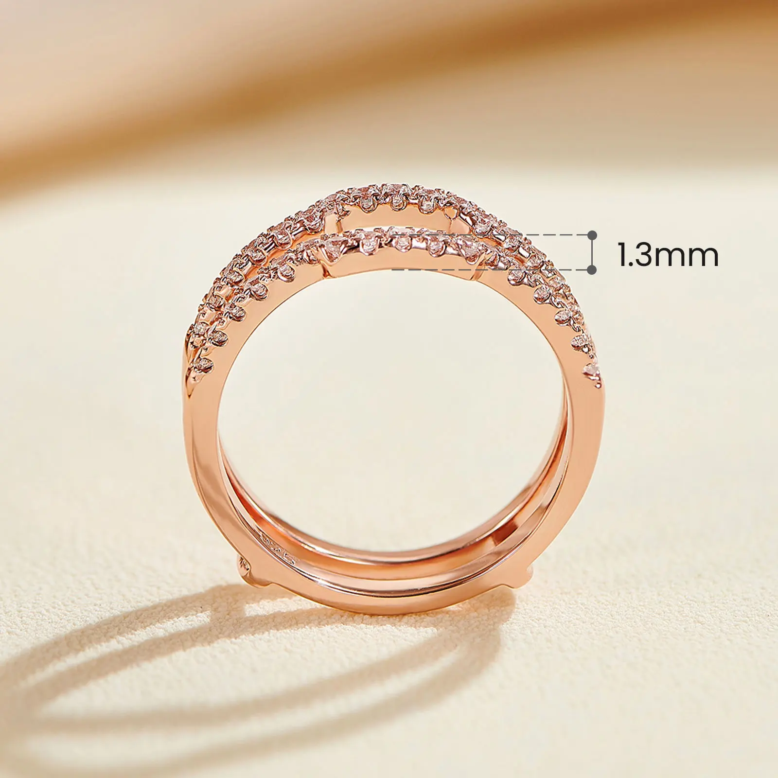 Newshe K Gold Color 925 Silver Jewelry Wedding Rings Enhancers for Women Square Hollow Guard Band AAAAA CZ Anniversary Gift