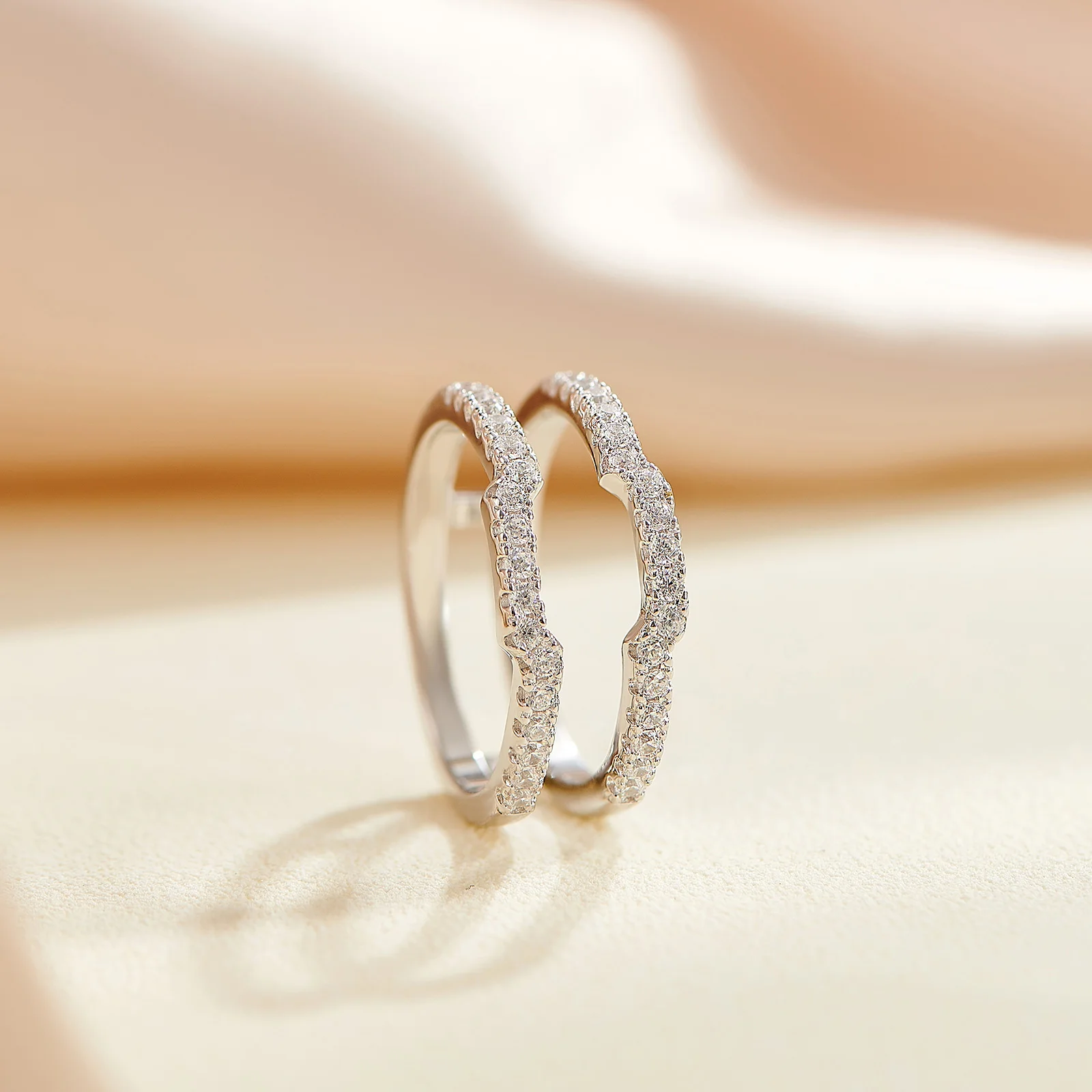 Newshe K Gold Color 925 Silver Jewelry Wedding Rings Enhancers for Women Square Hollow Guard Band AAAAA CZ Anniversary Gift