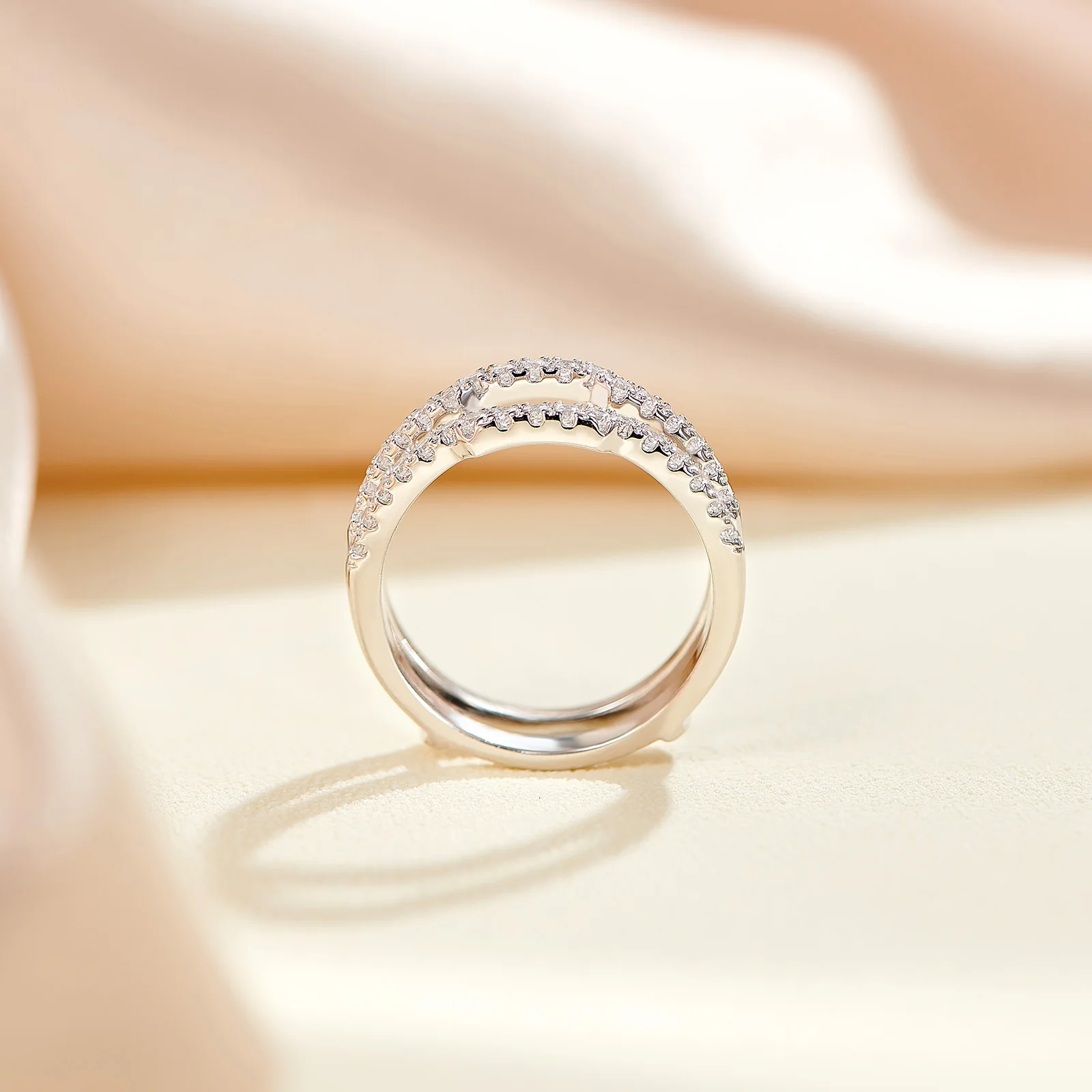 Newshe K Gold Color 925 Silver Jewelry Wedding Rings Enhancers for Women Square Hollow Guard Band AAAAA CZ Anniversary Gift