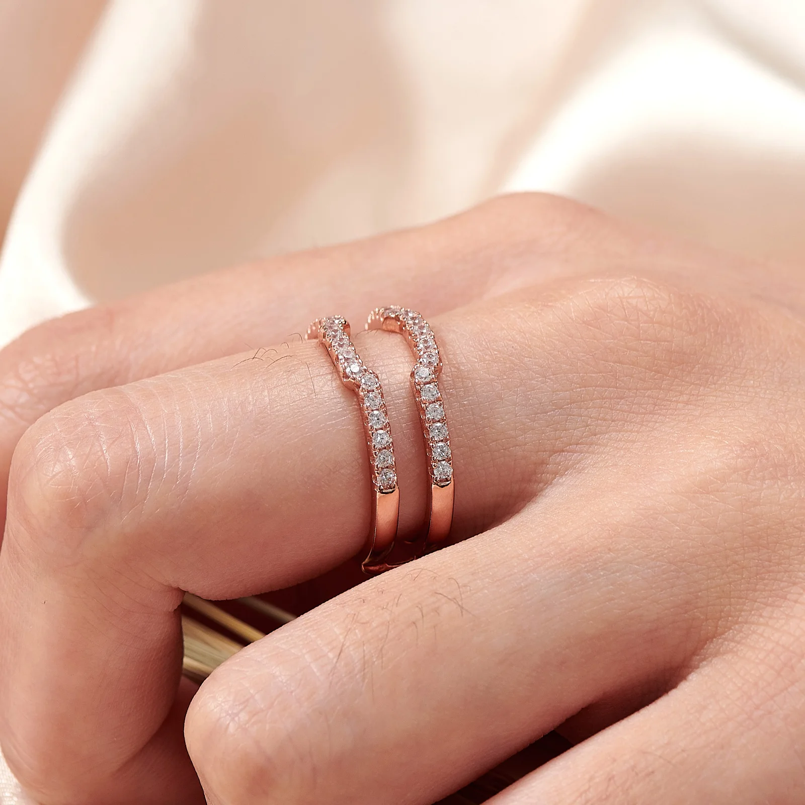 Newshe K Gold Color 925 Silver Jewelry Wedding Rings Enhancers for Women Square Hollow Guard Band AAAAA CZ Anniversary Gift