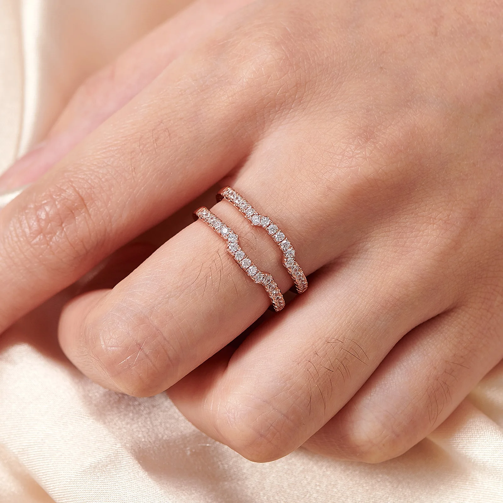 Newshe K Gold Color 925 Silver Jewelry Wedding Rings Enhancers for Women Square Hollow Guard Band AAAAA CZ Anniversary Gift