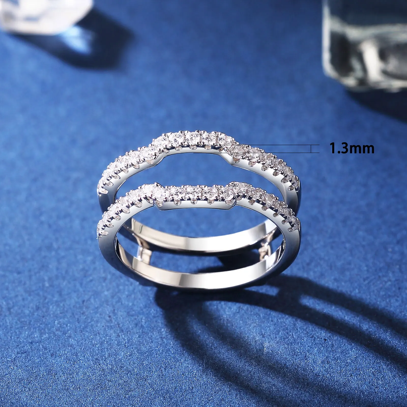 Newshe K Gold Color 925 Silver Jewelry Wedding Rings Enhancers for Women Square Hollow Guard Band AAAAA CZ Anniversary Gift