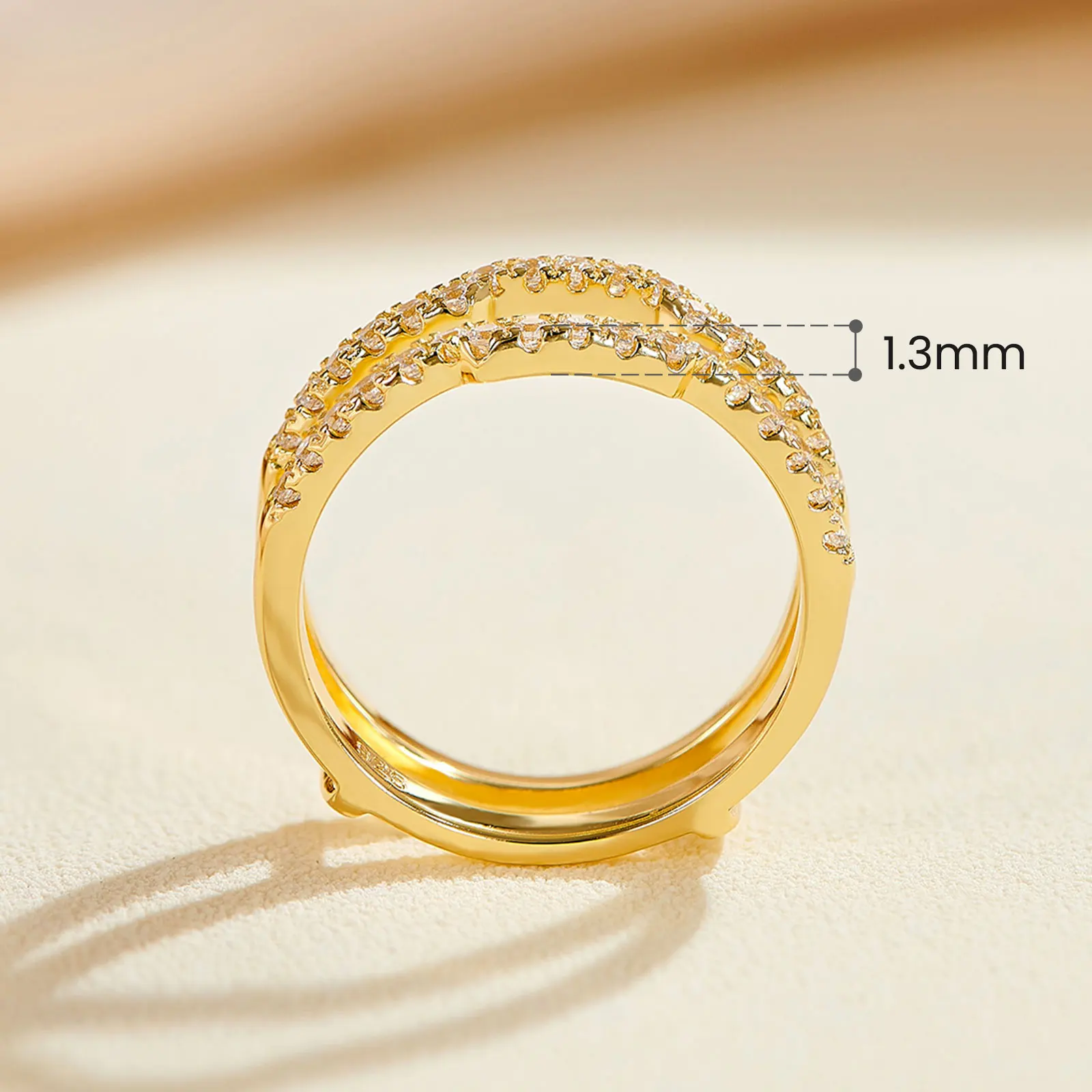 Newshe K Gold Color 925 Silver Jewelry Wedding Rings Enhancers for Women Square Hollow Guard Band AAAAA CZ Anniversary Gift
