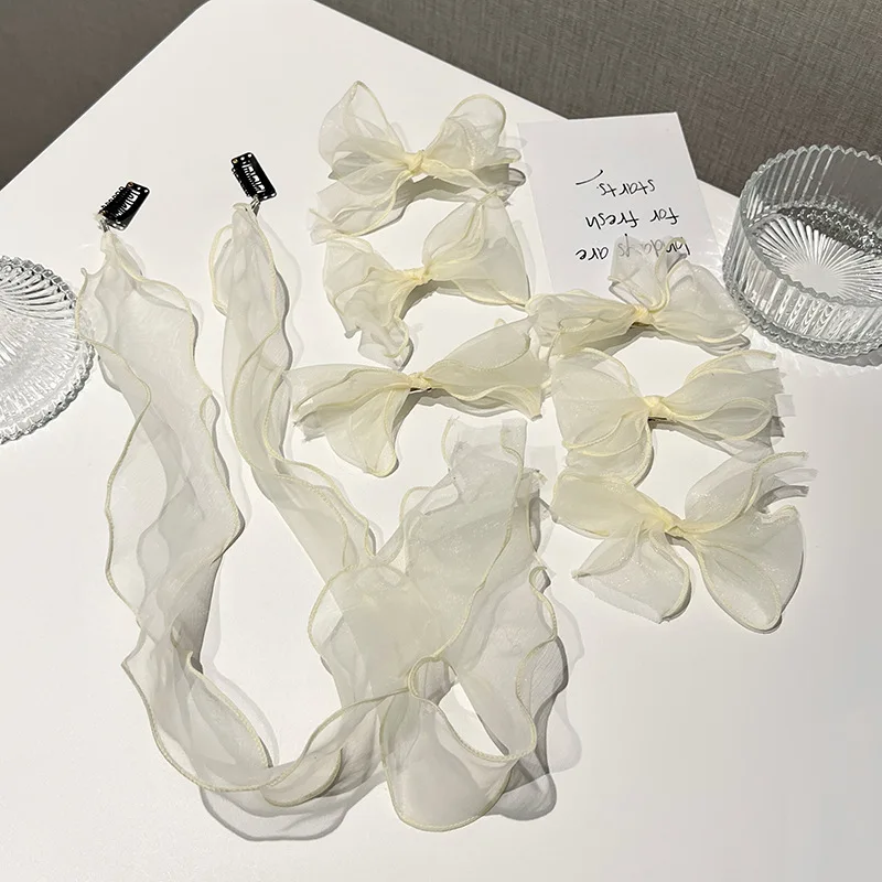 Sweet Hairclips Mesh Hairband Female Pure Desire Super Fairy Braided Hair Bow Hairpin Korean Streamer Headdress Hair Accessories