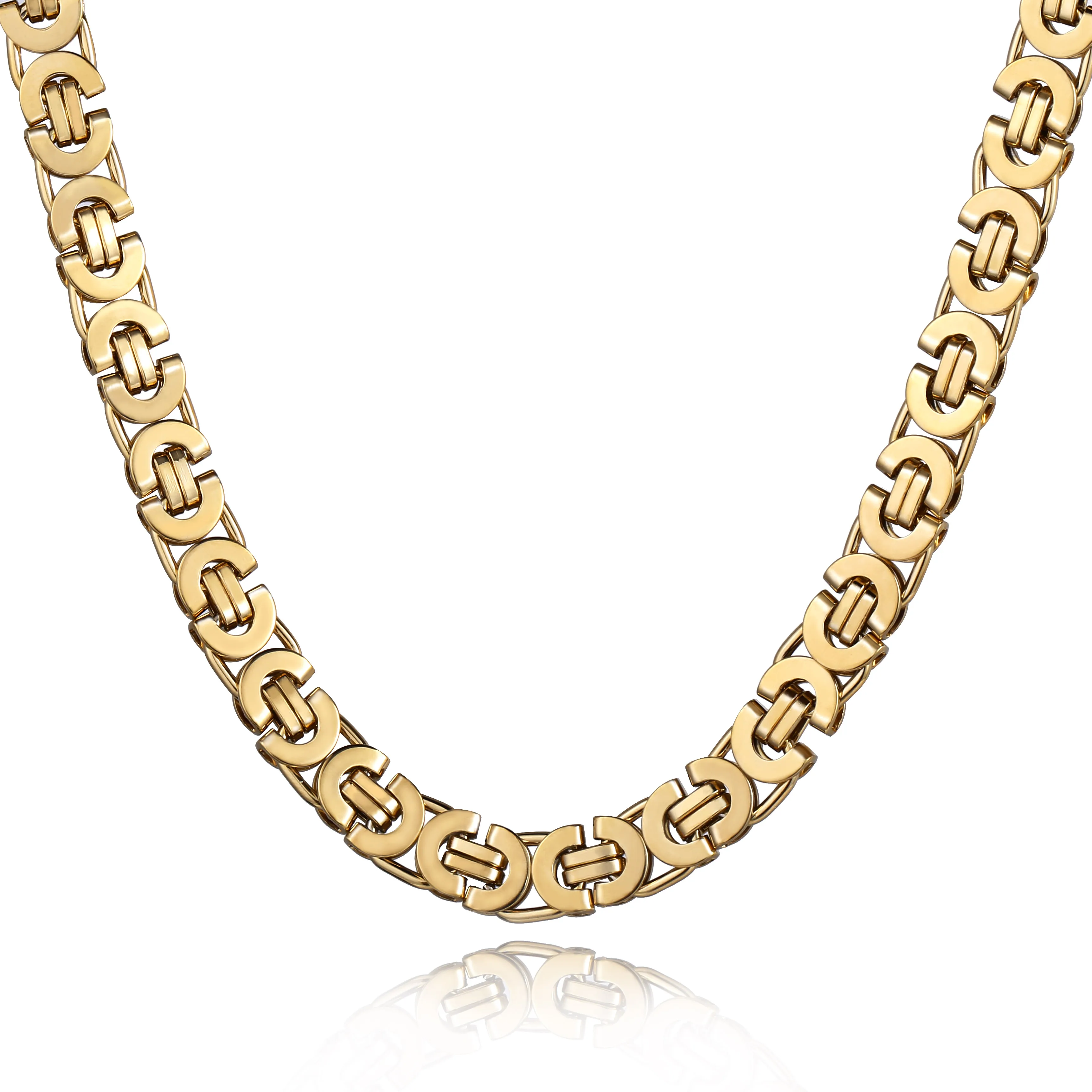 7mm High quality Flat Byzantine Link Necklace For Mens Boys Gold Color Stainless Steel Heavy Luxury Jewelry