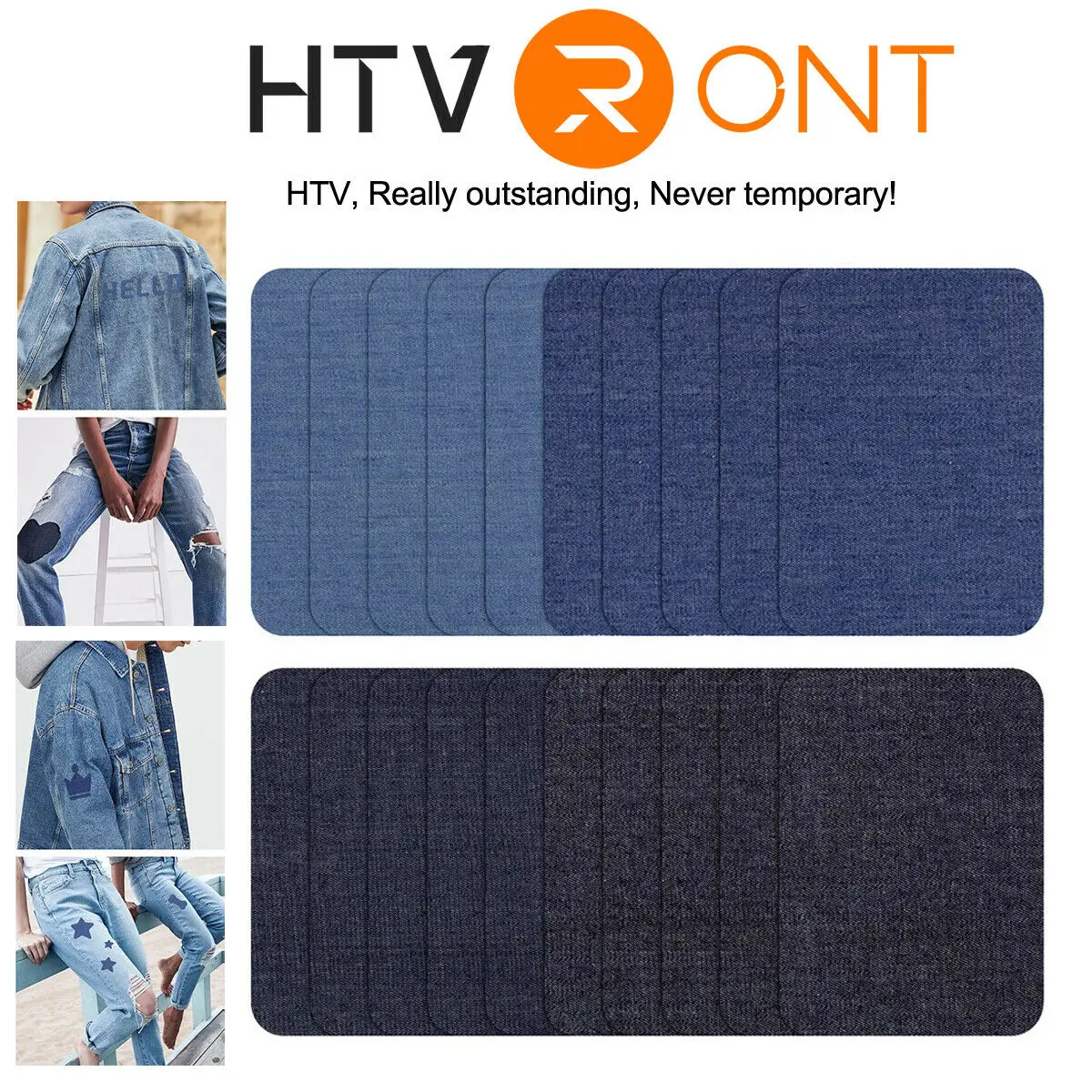20pcs Jeans Denim Patches Iron On Elbow Knee Patches DIY Repair Kits For Clothing Pants Apparel Embroidered Sewing Fabric