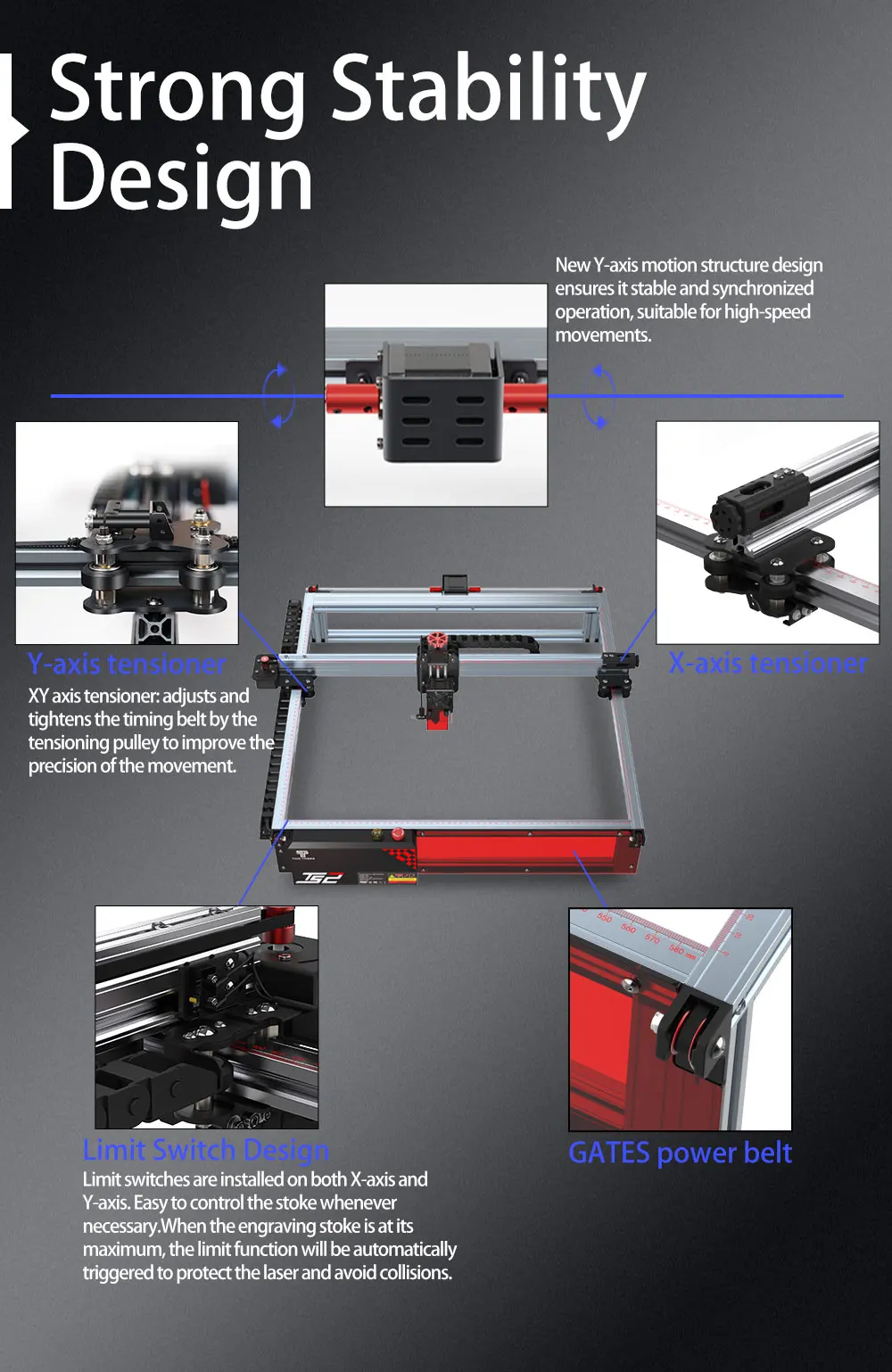 Twotrees TS2-10W Laser Engraver Machine 80W 450x450mm Compressed Spot Technology LaserGRBL LightBurn Wifi Horizontal Gyroscope