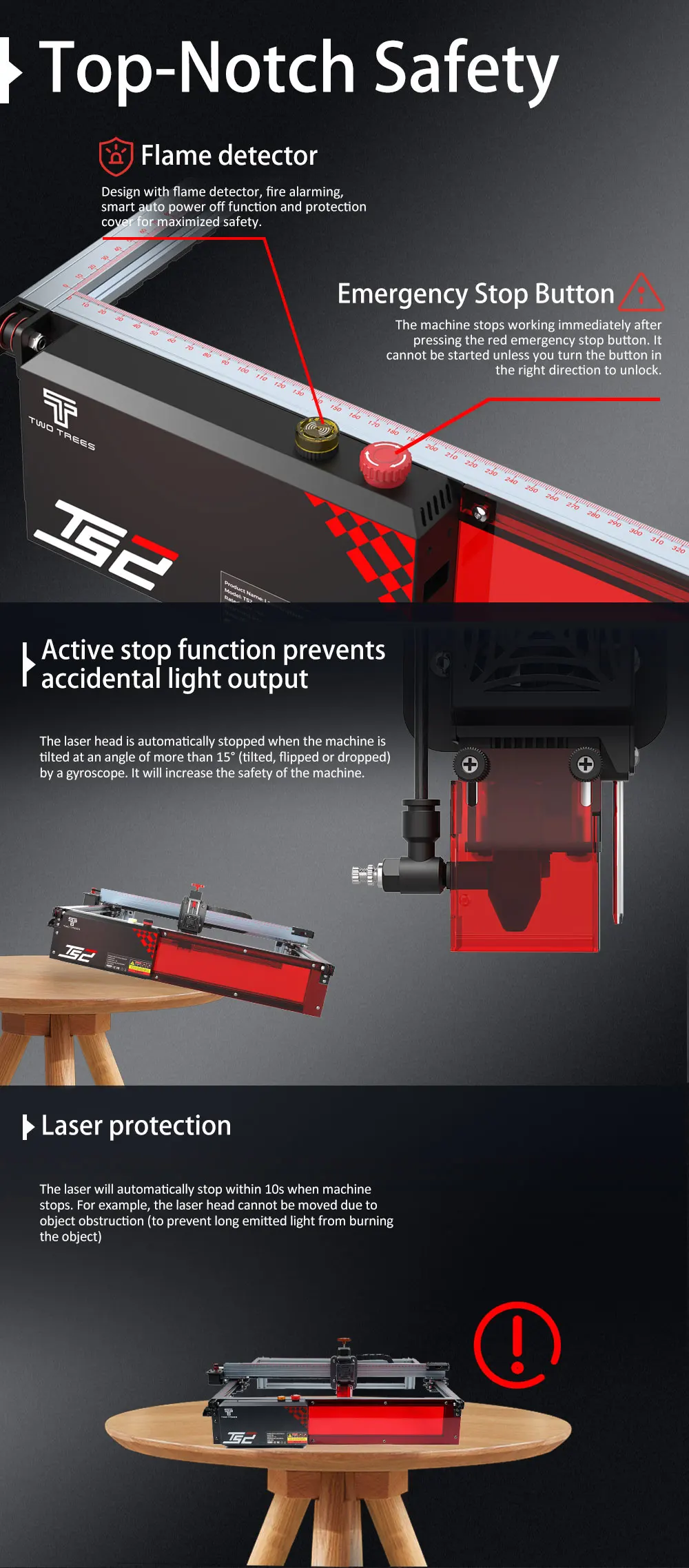 Twotrees TS2-10W Laser Engraver Machine 80W 450x450mm Compressed Spot Technology LaserGRBL LightBurn Wifi Horizontal Gyroscope