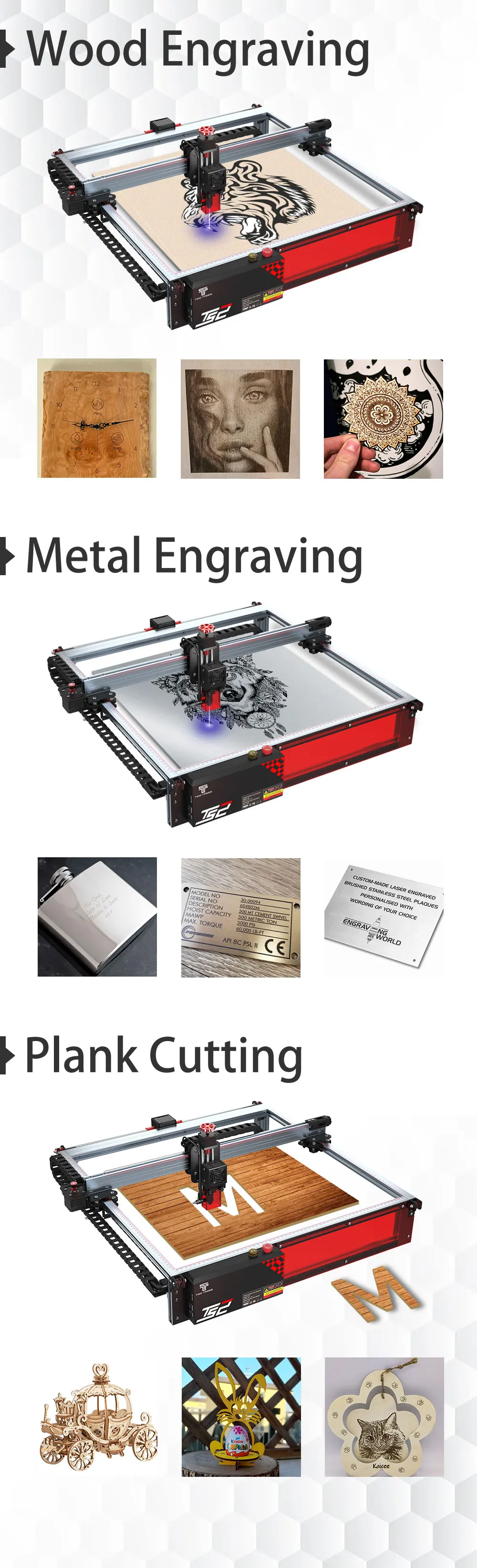 Twotrees TS2-10W Laser Engraver Machine 80W 450x450mm Compressed Spot Technology LaserGRBL LightBurn Wifi Horizontal Gyroscope