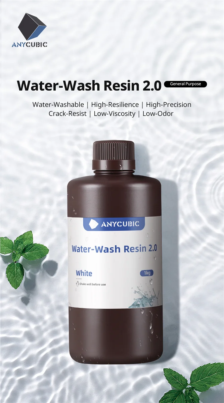 Anycubic Water-Wash Resin 3D Printers Resin Water-Washable 365-405nm for LCD DLP Photon M3 Plus Max 7K Mono 6K Printing