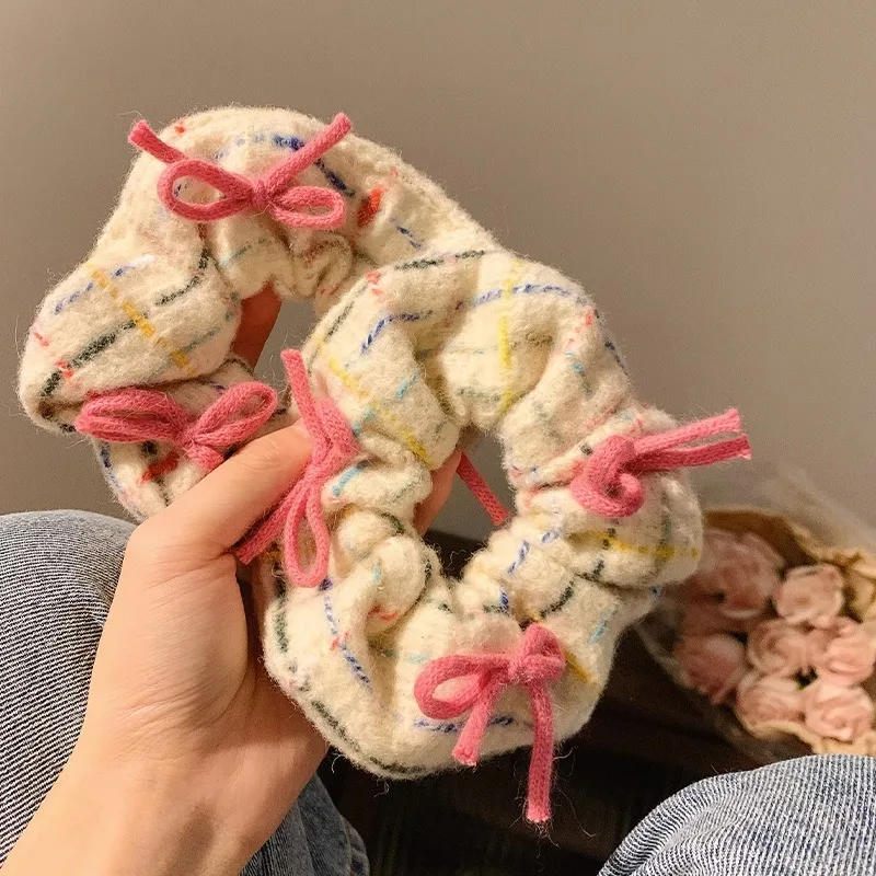 Sweet Soft Plush Wide Hair Rope Womens Girls Ponytail Holder Hair Tie Fluffy Rubber Band Towel Fabric Hair Band Hair Accessories