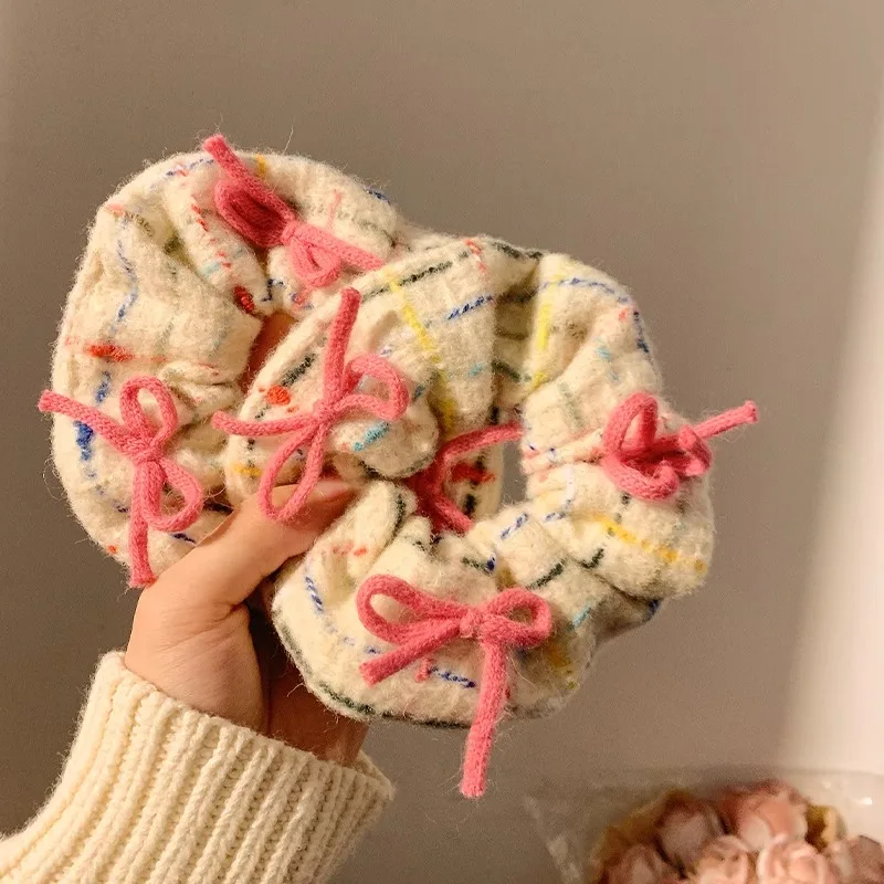 Sweet Soft Plush Wide Hair Rope Womens Girls Ponytail Holder Hair Tie Fluffy Rubber Band Towel Fabric Hair Band Hair Accessories