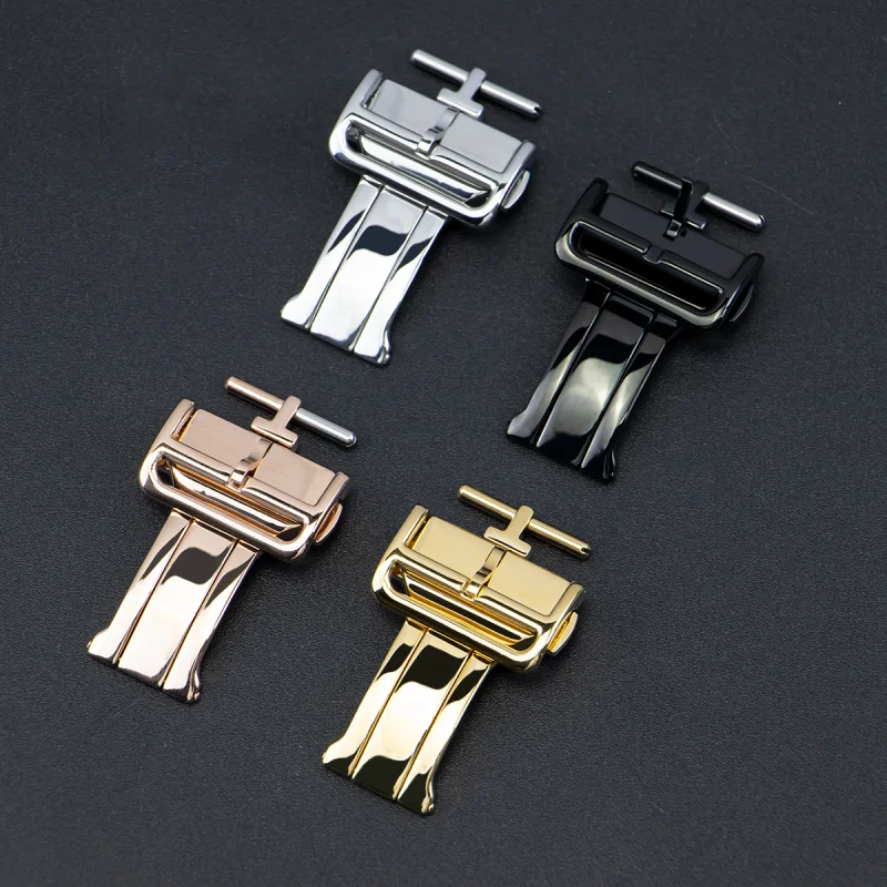 18mm 20mm Watch Strap Metal Folding Buckle Clasp Rebber Wristband Stainless Steel Buckle Automatic Deployment Watch Accessories
