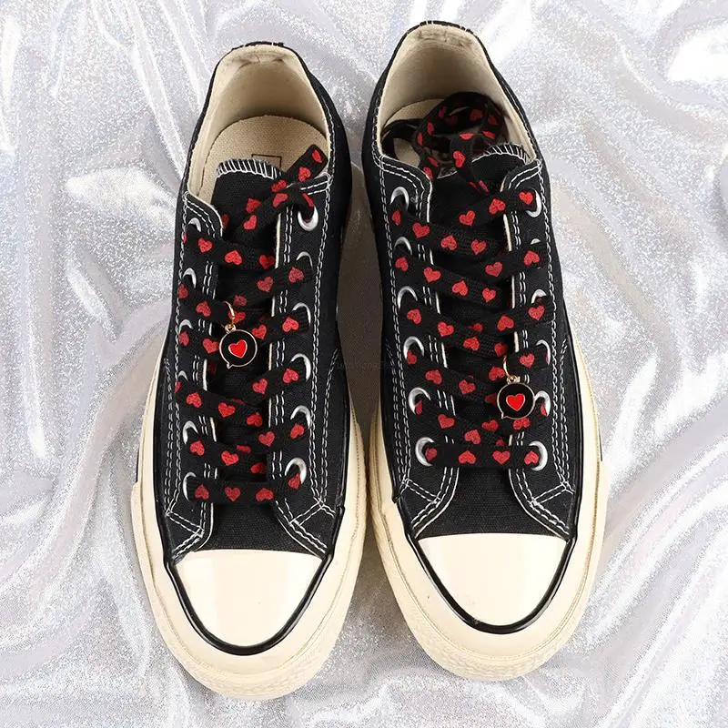 Fashion Love Heart Shoelaces High-top Canvas Sneakers Shoelace Flat Laces Shoe Strings 100/120/140/160/180CM Shoes Accesories