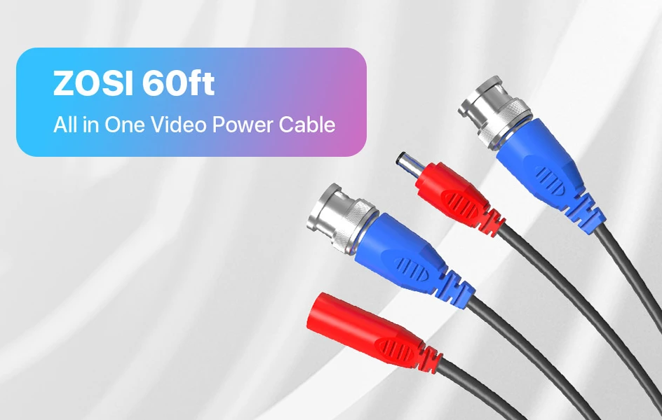 ZOSI 4-Packed 18M 30M 45M (60FT,100FT,150FT) CCTV Power Video BNC + DC Plug Cable for CCTV Camera and DVR System Coaxial Cable