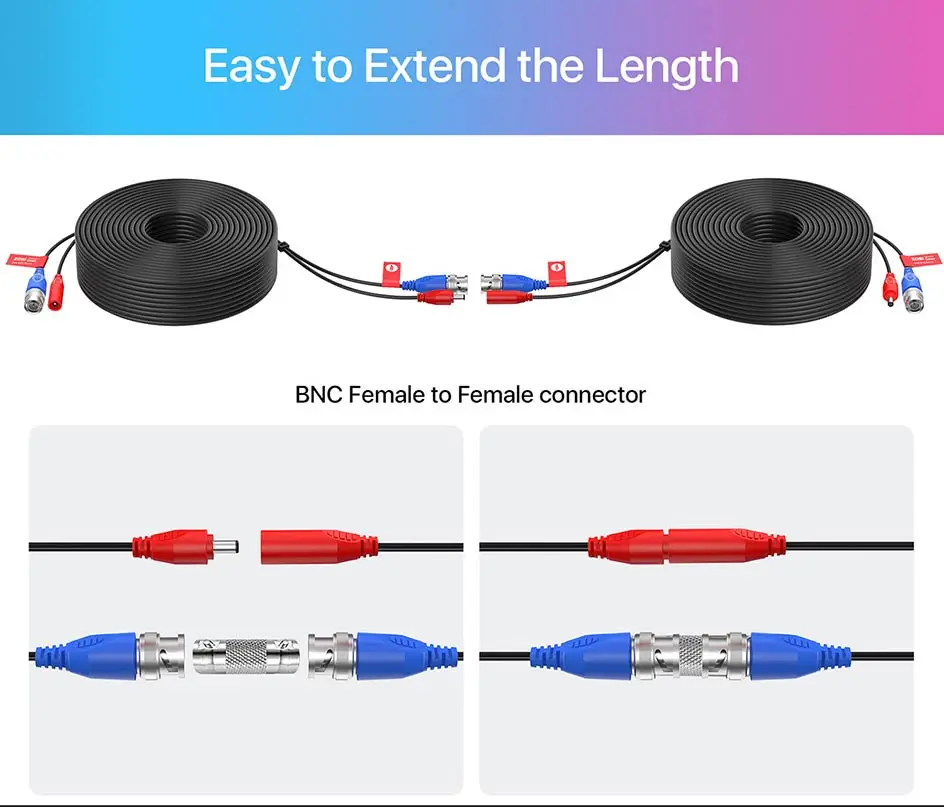 ZOSI 4-Packed 18M 30M 45M (60FT,100FT,150FT) CCTV Power Video BNC + DC Plug Cable for CCTV Camera and DVR System Coaxial Cable