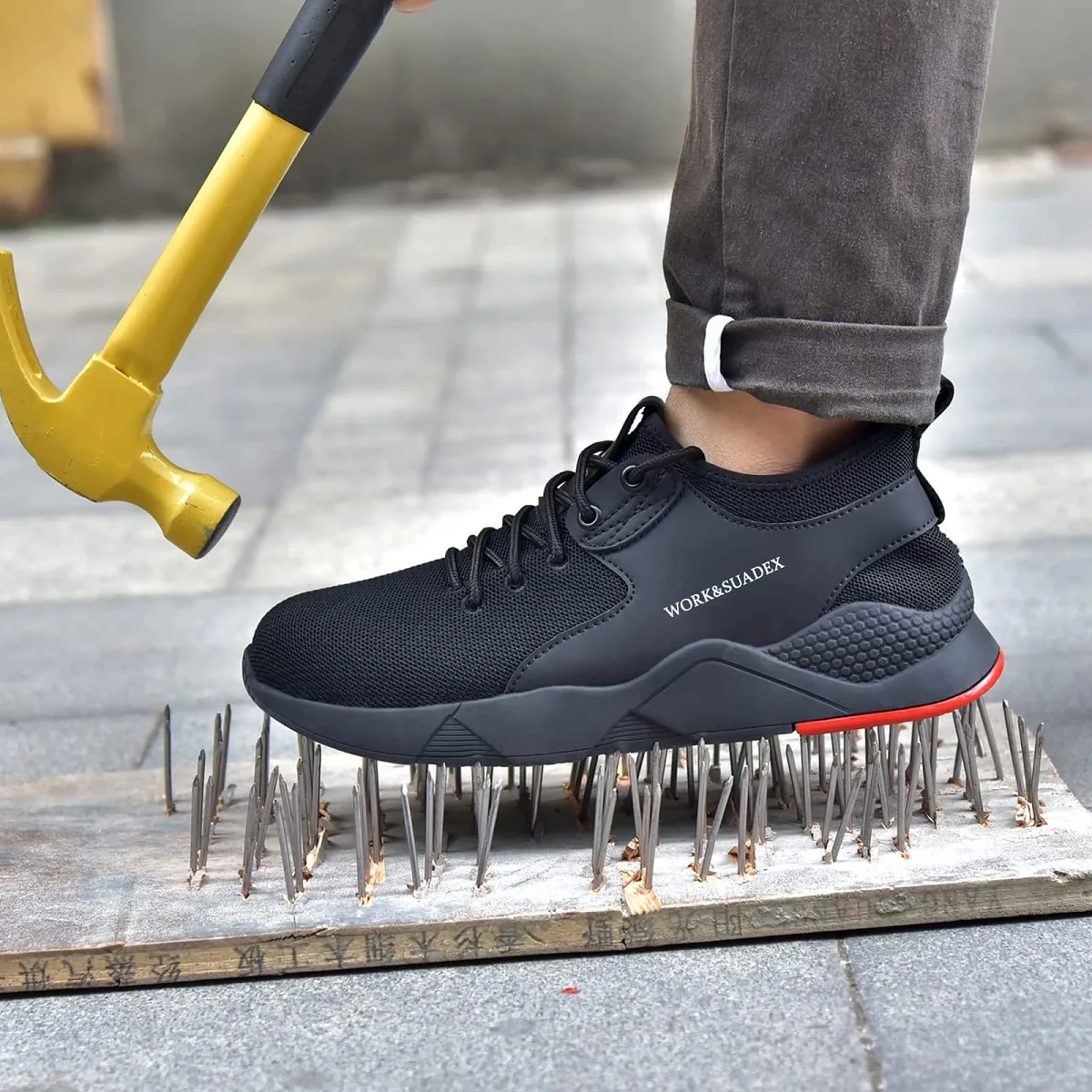 SUADEX Men Work Safety Shoes Steel Toe Cap Anti-Smashing Puncture Proof Construction Work Boots Non-Slip Breathable Work Shoes
