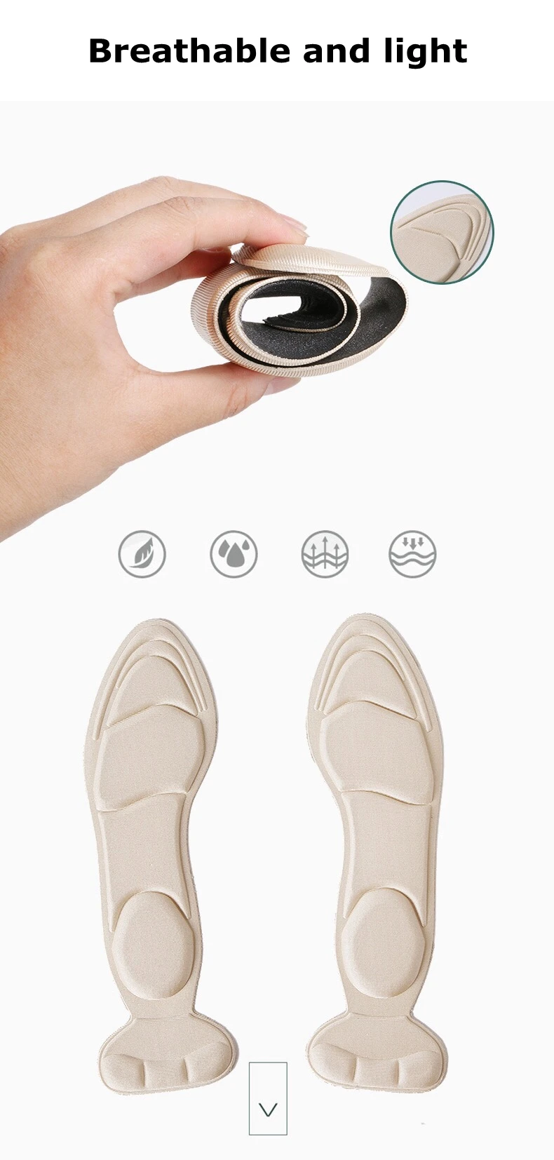 7D Soft T-shaped Foam Invisible Women Arched Support Insert Insole High-heels Insoles Heel protection insole 1Pair ND-2