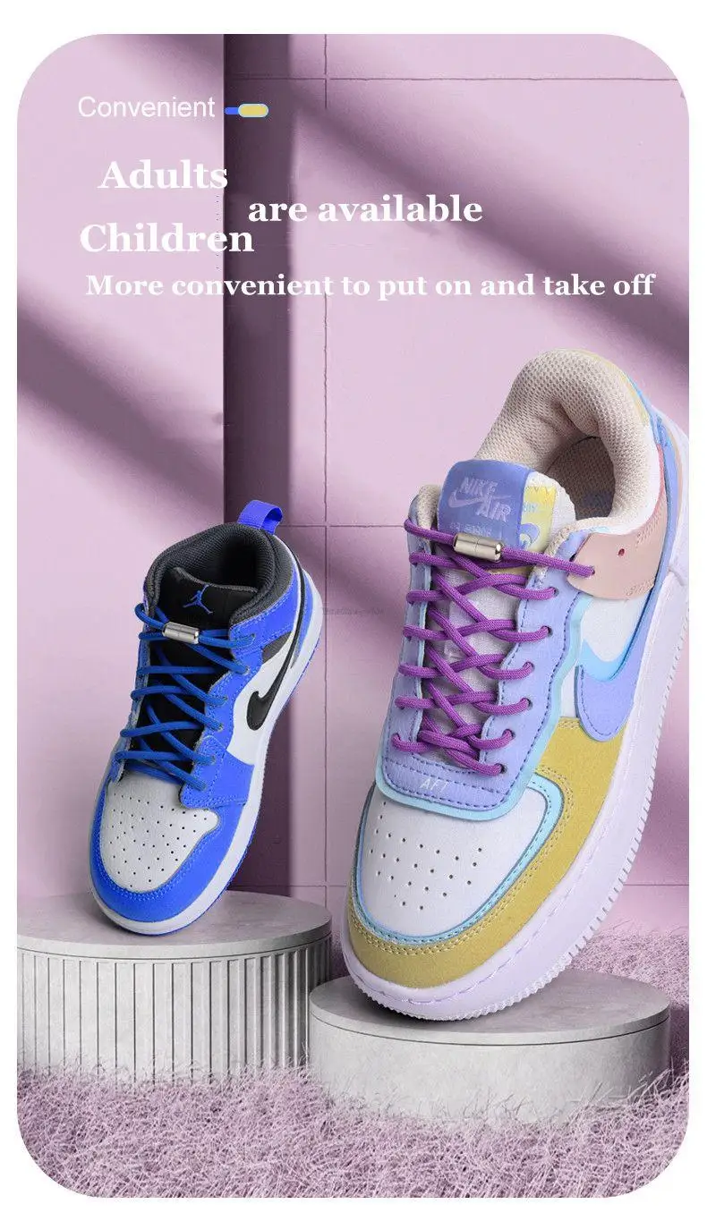 New No Tie Shoe laces Elastic Laces Sneakers Round Shoelaces without ties Kids Adult Quick Shoe lace Rubber Bands for Shoes