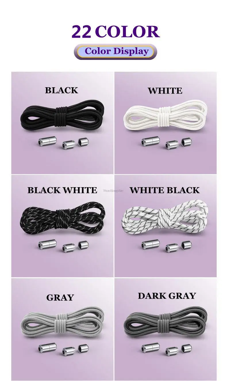 New No Tie Shoe laces Elastic Laces Sneakers Round Shoelaces without ties Kids Adult Quick Shoe lace Rubber Bands for Shoes