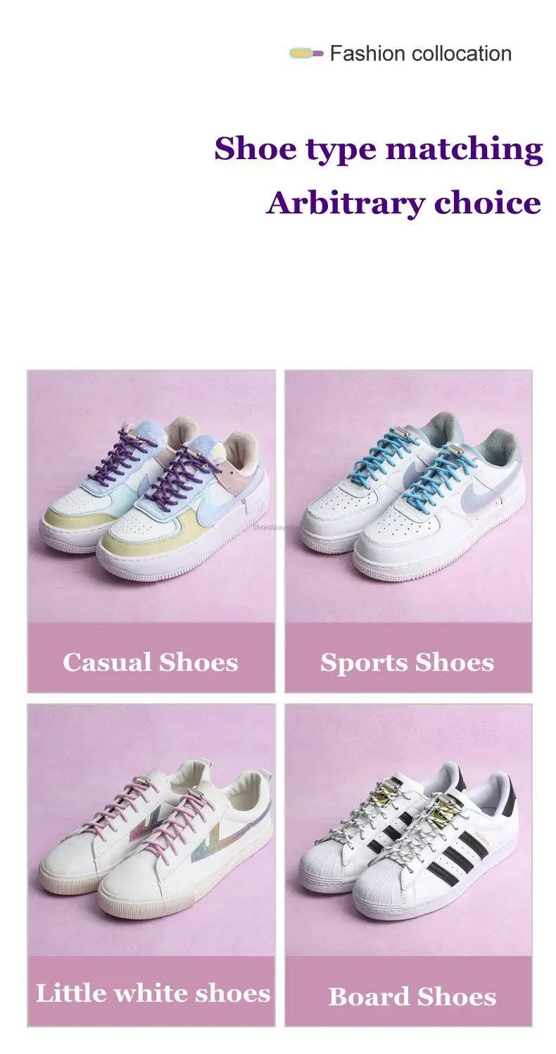 New No Tie Shoe laces Elastic Laces Sneakers Round Shoelaces without ties Kids Adult Quick Shoe lace Rubber Bands for Shoes