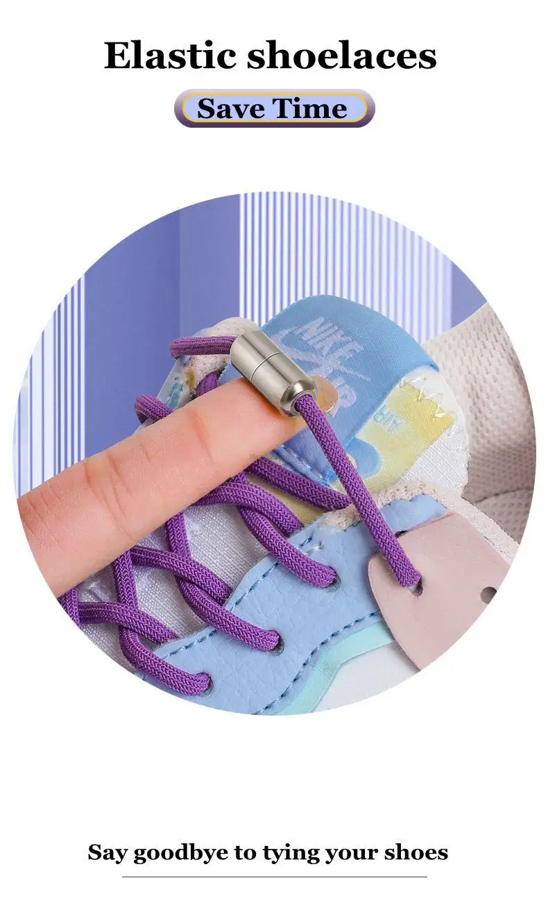 New No Tie Shoe laces Elastic Laces Sneakers Round Shoelaces without ties Kids Adult Quick Shoe lace Rubber Bands for Shoes