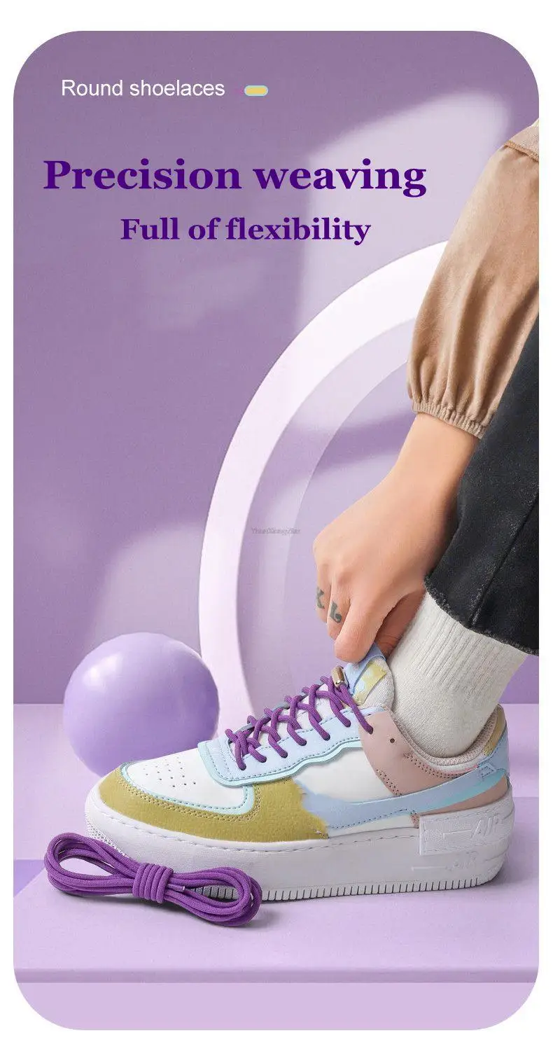 New No Tie Shoe laces Elastic Laces Sneakers Round Shoelaces without ties Kids Adult Quick Shoe lace Rubber Bands for Shoes