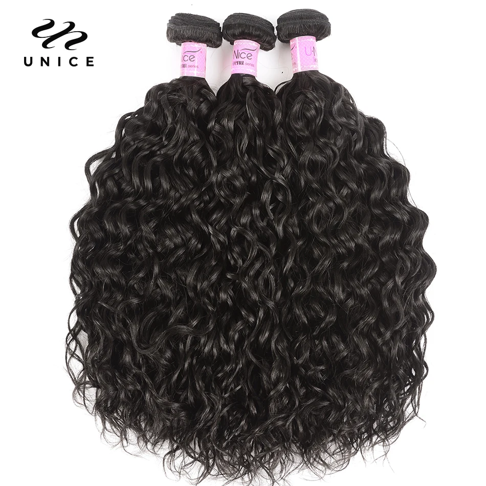 Unice Hair Water Wave Bundles 1 3 4 PCS Natural Color Unprocessed Virgin 100% Human Hair Bundles 100Gram Per Bundle 8-26inch