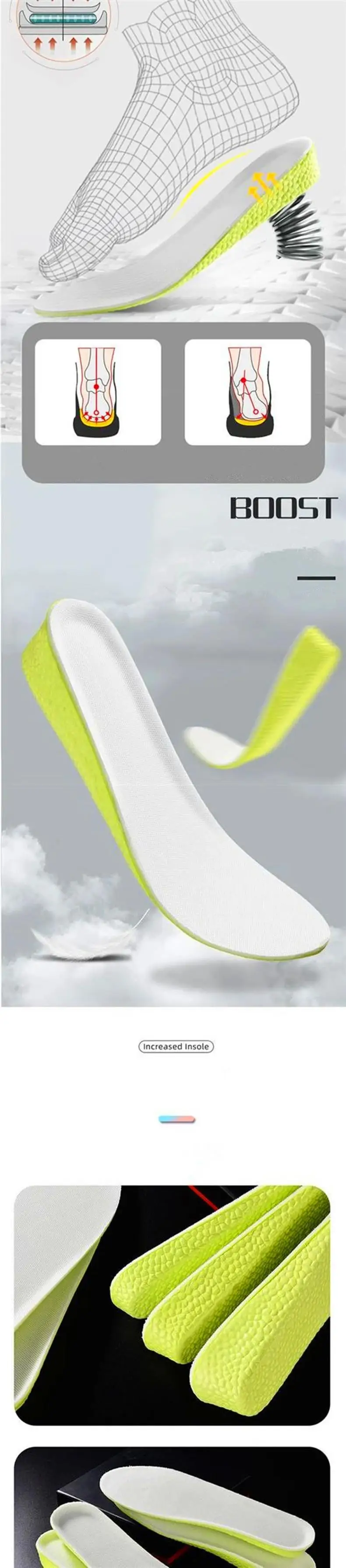 1Pair 1.5cm/2.5cm/3.5cm Growing Sole Shock Absorption Sports Insole for Feet Height Increase Templates Men Women Shoes Insoles