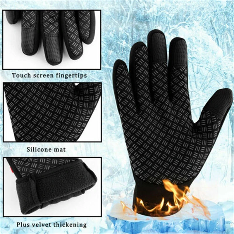 Winter Thermal Gloves Touchscreen Windproof Cycling Cold Glove For Men Women Warm Non-Slip Outdoor Driving Zipper Sport Gloves