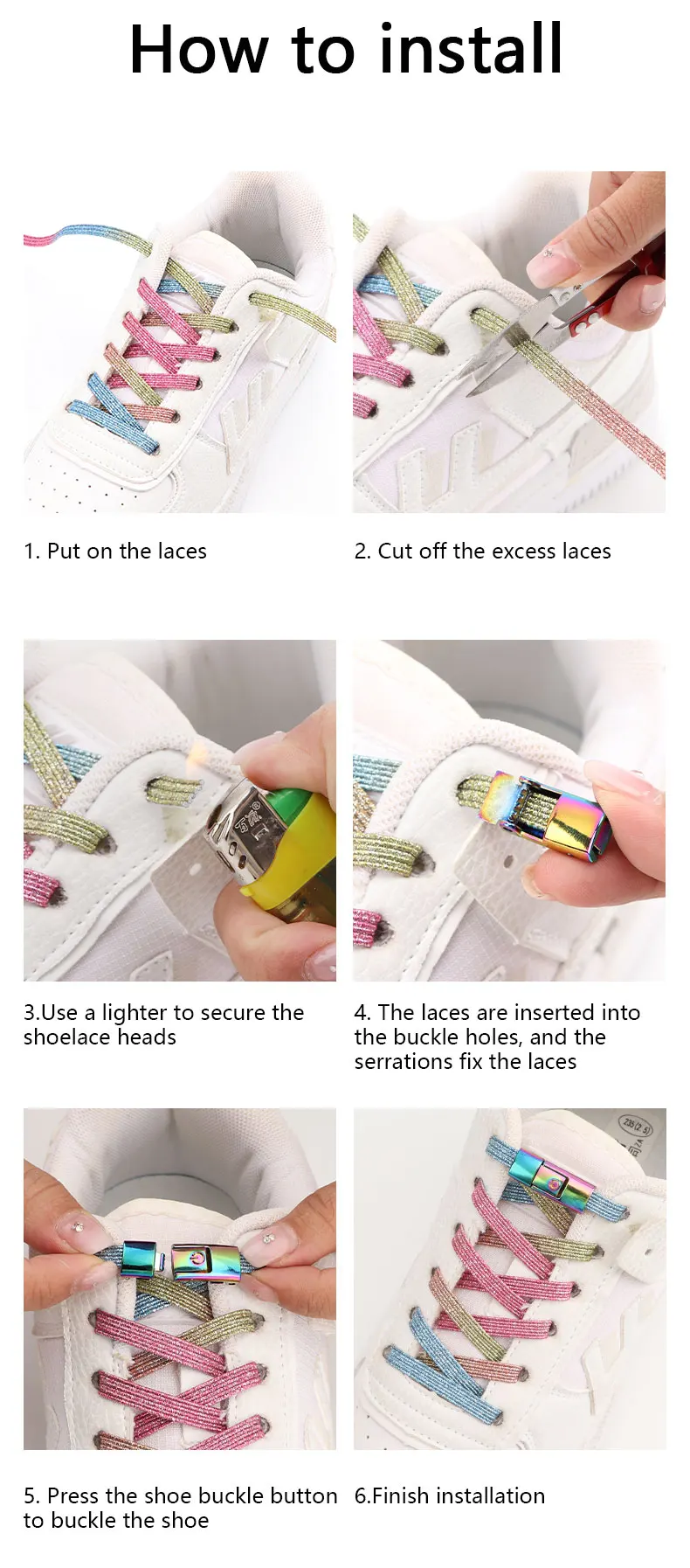 New Elastic Laces Sneakers Colorful Press Lock Shoe laces without ties Kids Adult Glitter No Tie Shoelaces for Shoes Accessories
