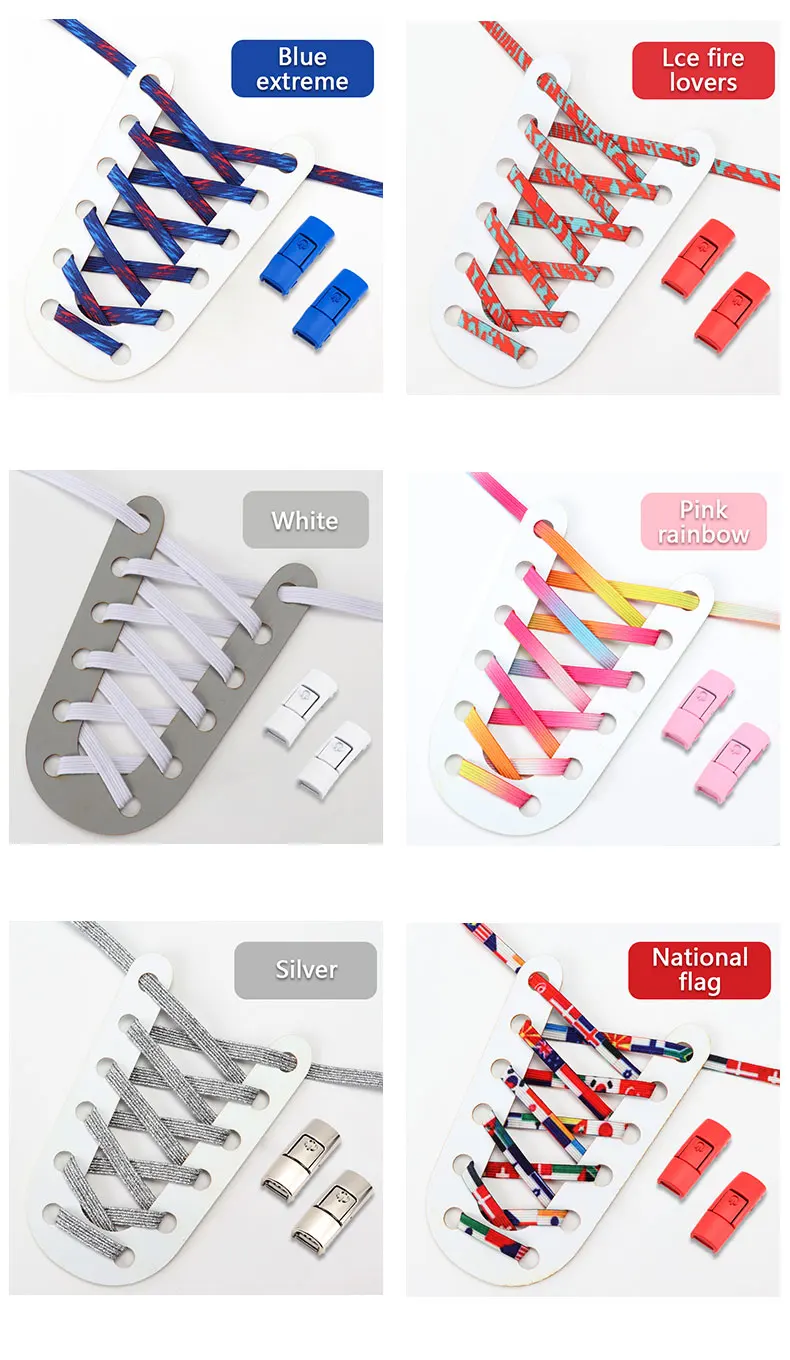 New Elastic Laces Sneakers Colorful Press Lock Shoe laces without ties Kids Adult Glitter No Tie Shoelaces for Shoes Accessories