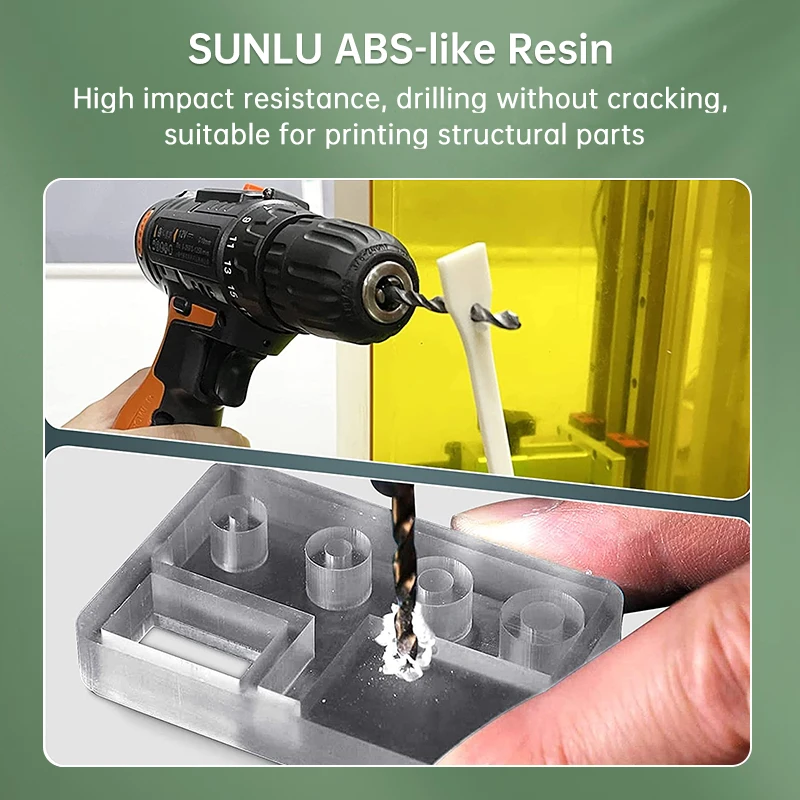 SUNLU 10KG ABS-Like Resin 405nm UV Curing Photopolymer LCD Printer Can Drilled Processed Internal Threads High Hardness