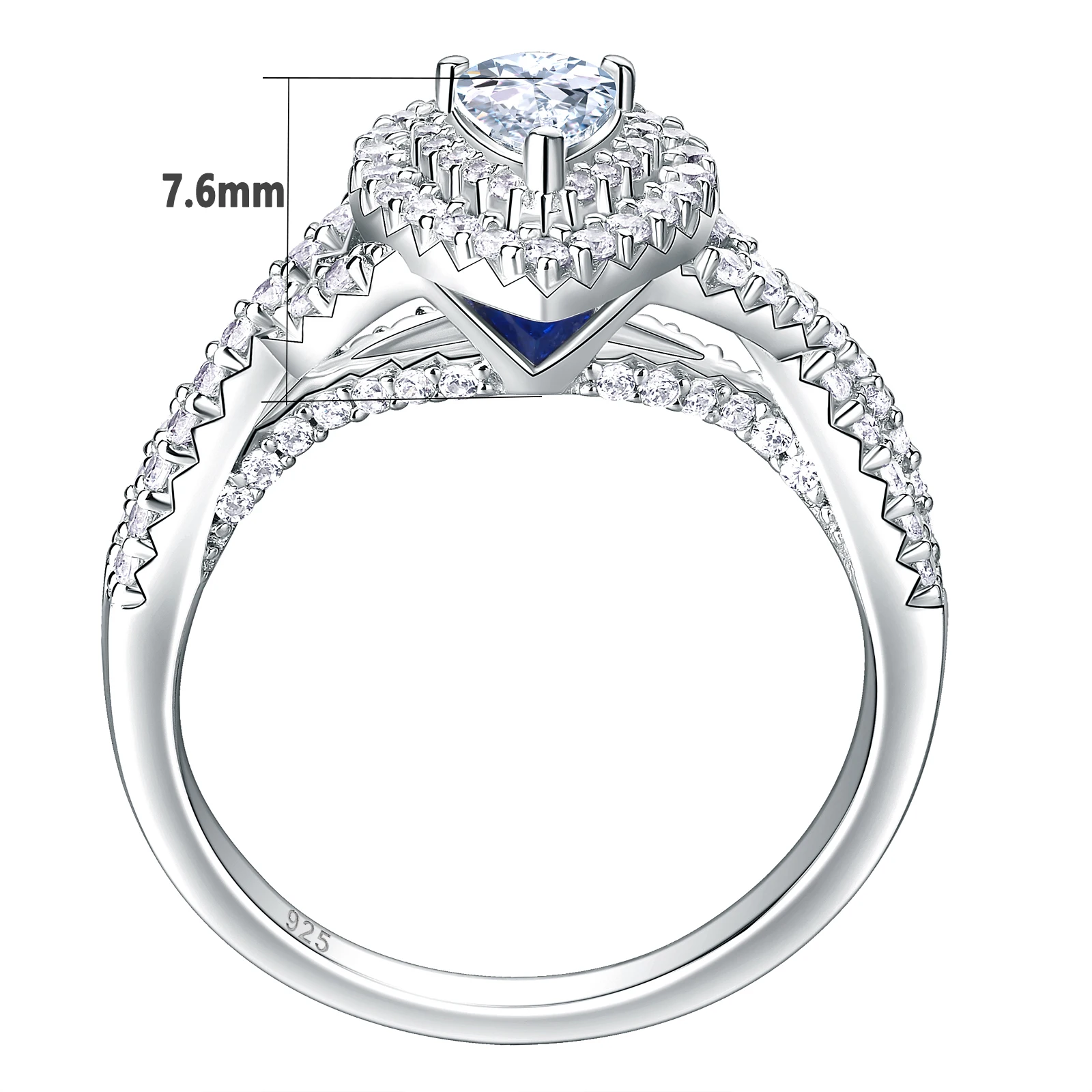 Newshe 2 Pcs 925 Sterling Silver AAAAA Zircon Moissanite Wedding Rings for Women Engagement Ring Sets Pear Shape Teardrop