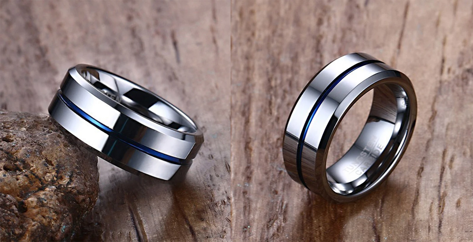 Newshe Men's Wedding Band Tungsten Rings Groove Ring Carbide Blue Line 8mm Size 7-13 Fashionable Jewelry Valentines Gift