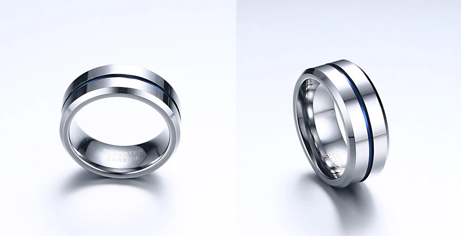 Newshe Men's Wedding Band Tungsten Rings Groove Ring Carbide Blue Line 8mm Size 7-13 Fashionable Jewelry Valentines Gift