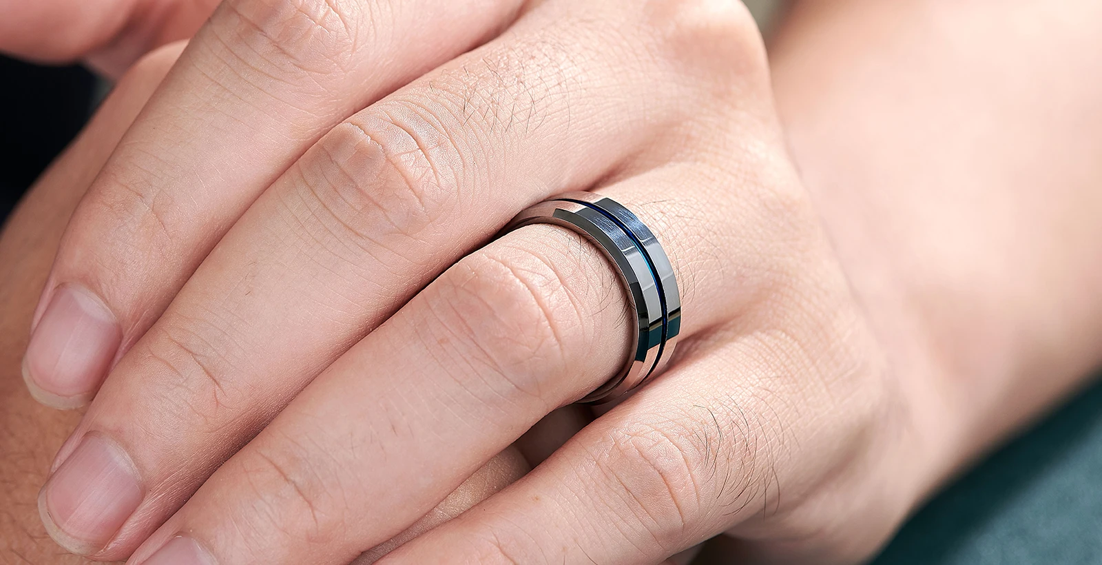 Newshe Men's Wedding Band Tungsten Rings Groove Ring Carbide Blue Line 8mm Size 7-13 Fashionable Jewelry Valentines Gift