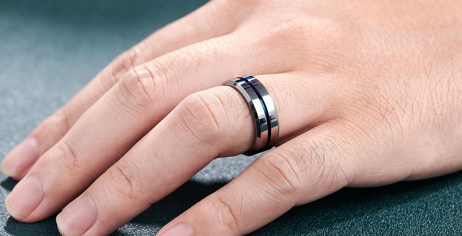 Newshe Men's Wedding Band Tungsten Rings Groove Ring Carbide Blue Line 8mm Size 7-13 Fashionable Jewelry Valentines Gift