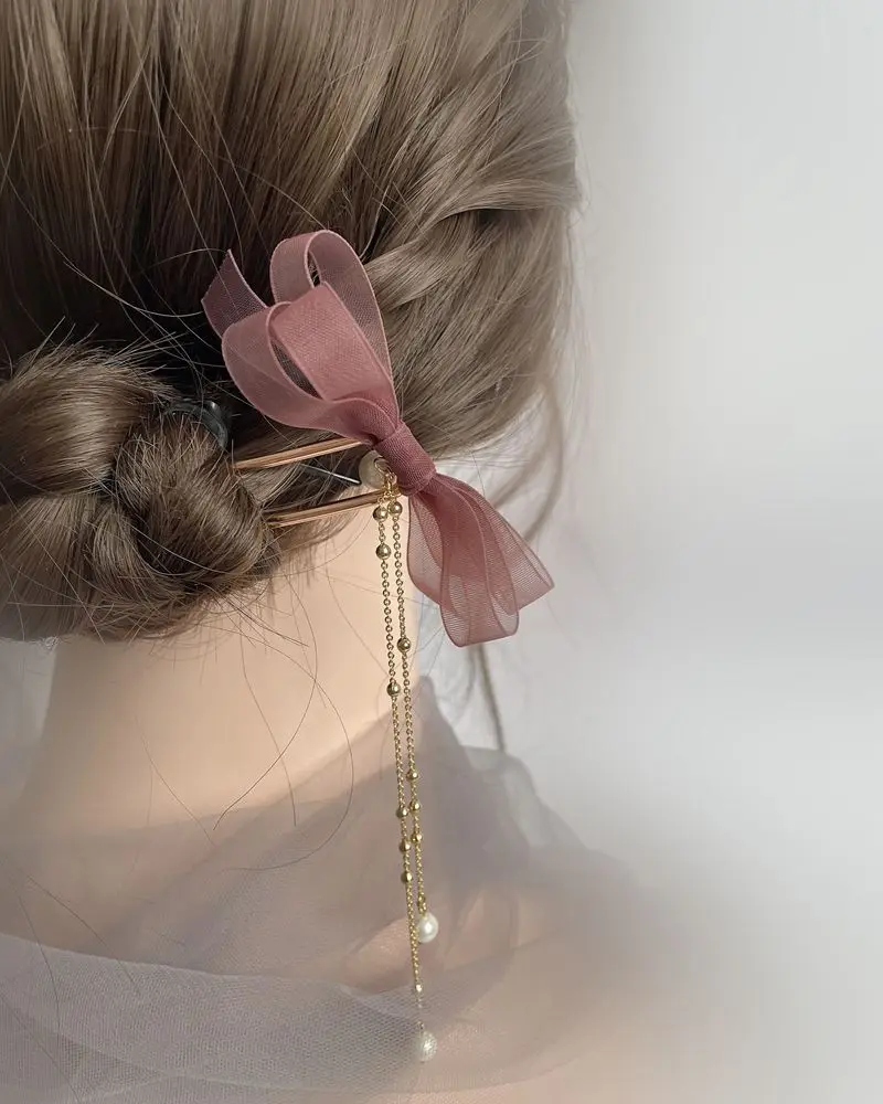 Fashion Metal Hair Sticks for Women Shell Hair Clip Minimalist U Shape Hair Bun Maker Headwear Tassel Pearl Pendant Hairpins