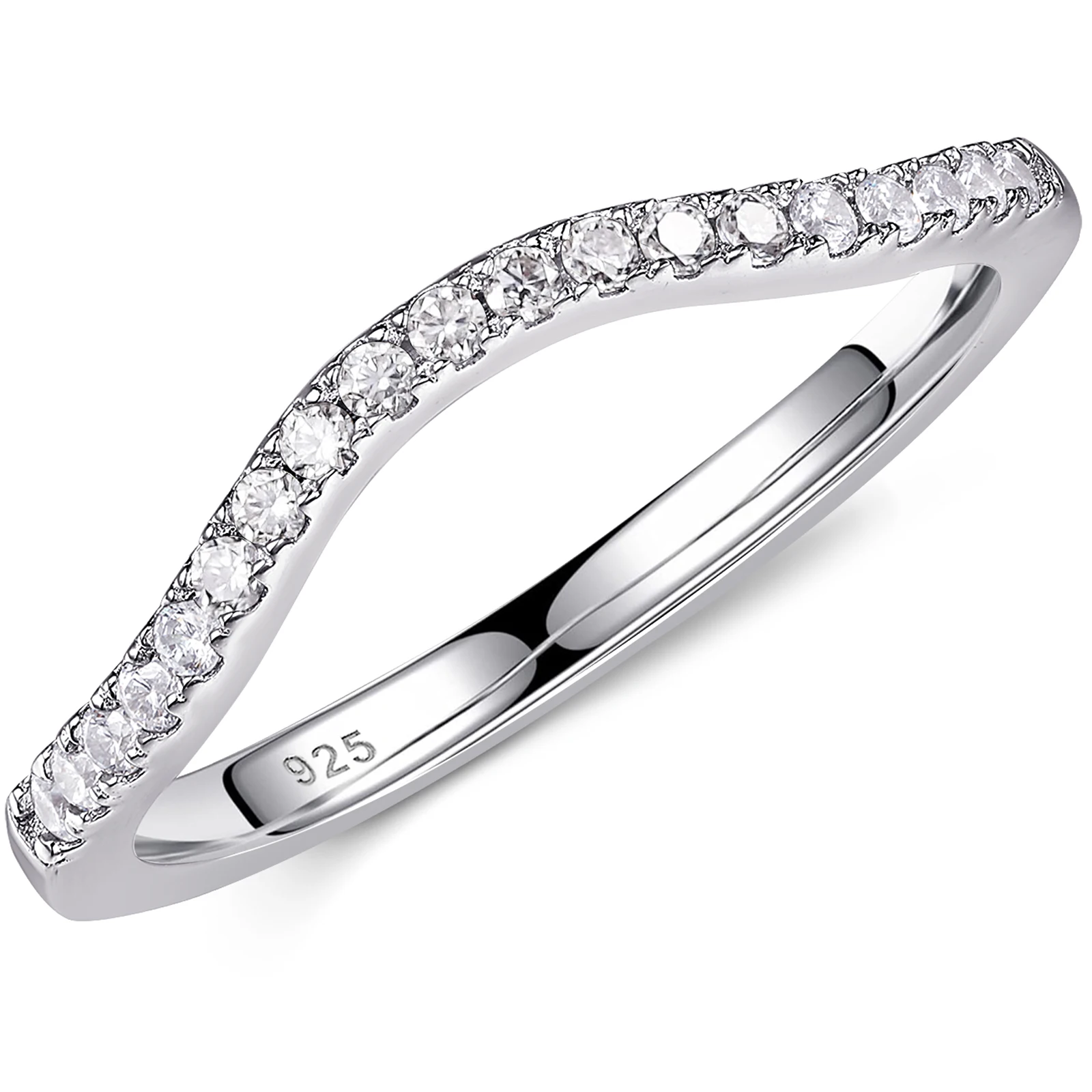 Newshe 925 Silver Moissanite Wedding Rings for Women Curved Stacking Eternity Band Jewelry Gift D Color VVS1 Pass Diamond Tester