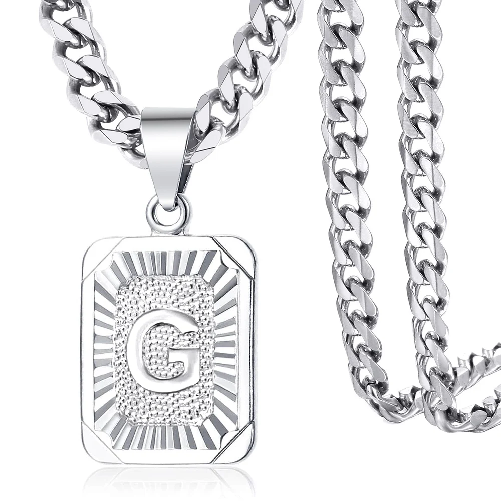Sliver Color Initials Name Pendant Necklace Alphabet Letter A J K Charm 3mm/5mm Cuban Link Chain Dropshipping GPM11C