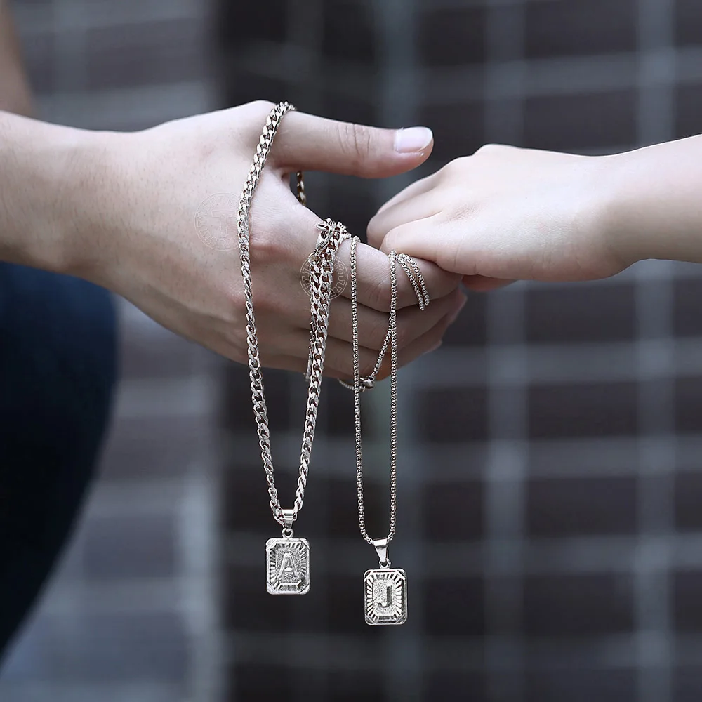 Sliver Color Initials Name Pendant Necklace Alphabet Letter A J K Charm 3mm/5mm Cuban Link Chain Dropshipping GPM11C