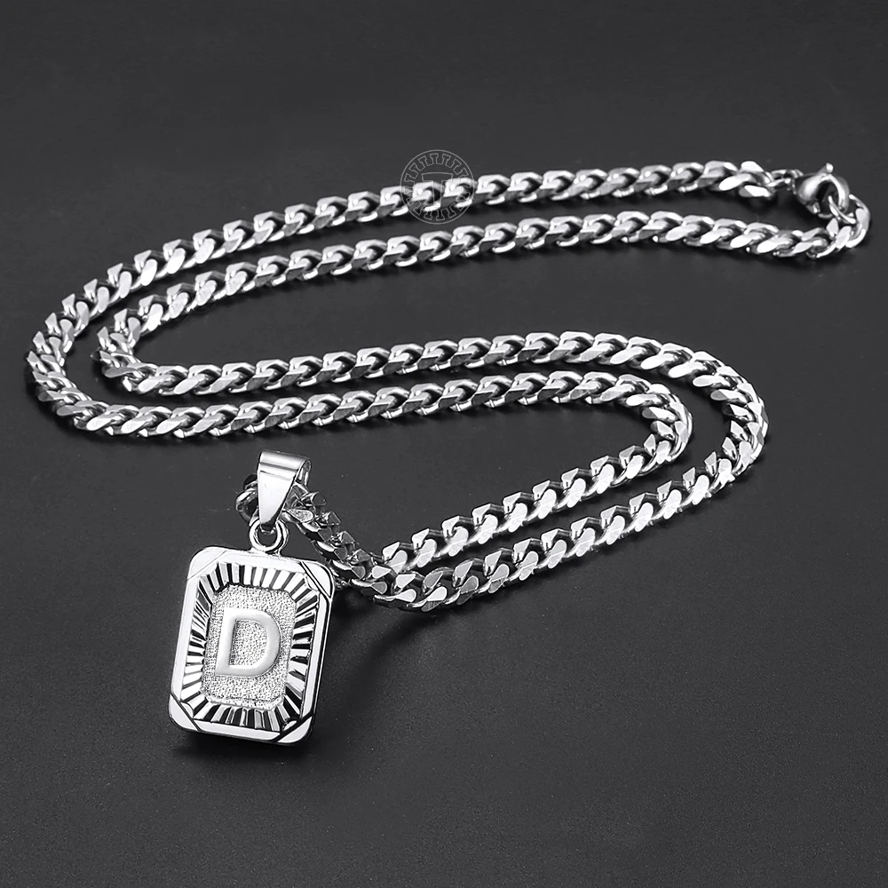 Sliver Color Initials Name Pendant Necklace Alphabet Letter A J K Charm 3mm/5mm Cuban Link Chain Dropshipping GPM11C