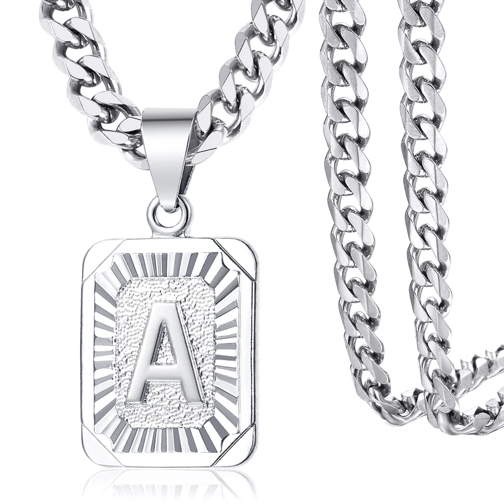 Sliver Color Initials Name Pendant Necklace Alphabet Letter A J K Charm 3mm/5mm Cuban Link Chain Dropshipping GPM11C